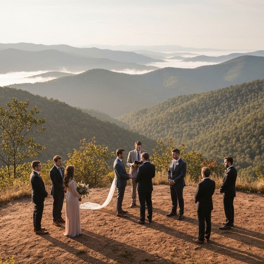 Intimate mountain ceremony with small group of guests