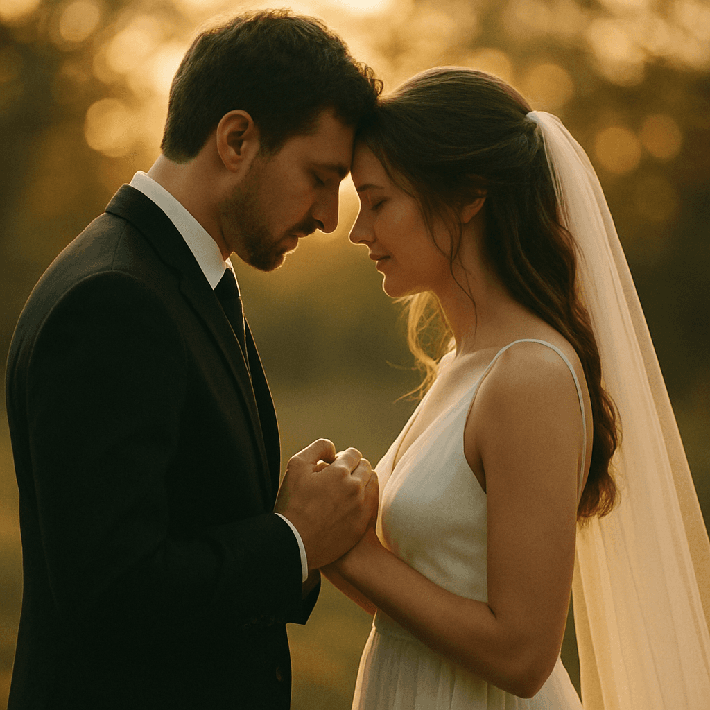 Bride and groom sharing an emotional first look before their wedding ceremony